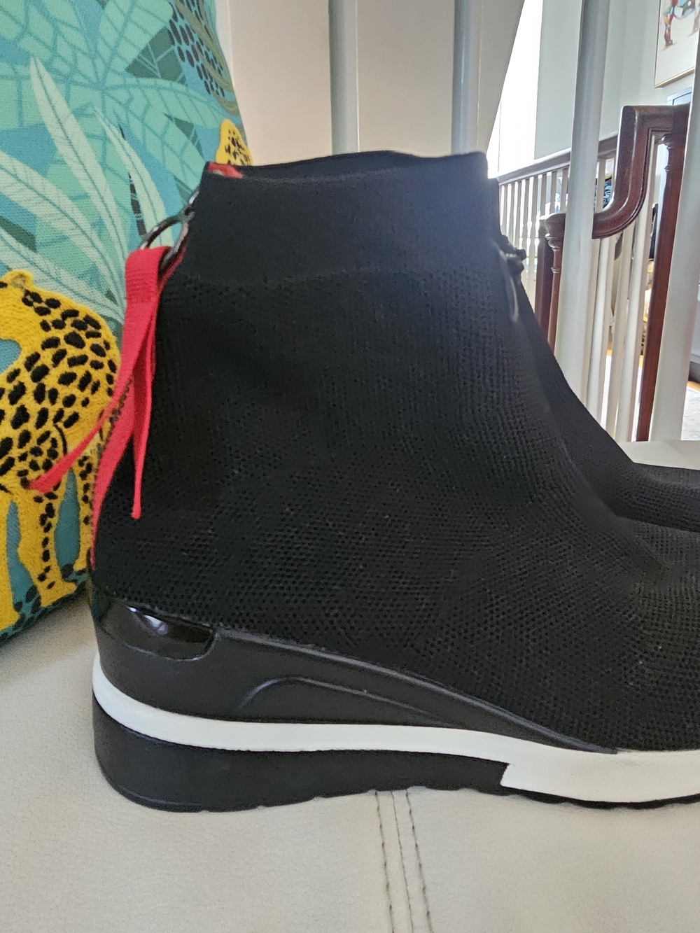 Women’s Black Knit Wedge Sneaker Boot with Zipper Back EXE brand